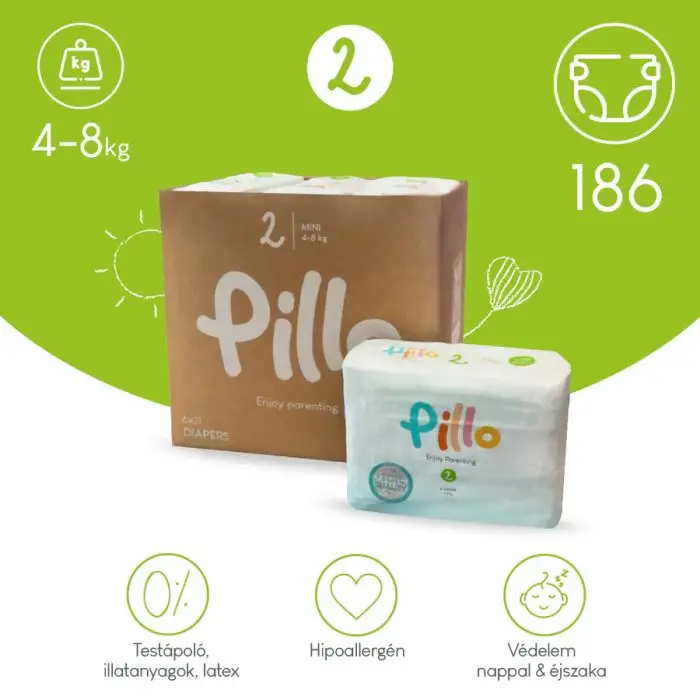 PILLO mindenmentes PURE pelenka 2, (mini), 4-8 kg, HAVI ADAG, 6x31 db