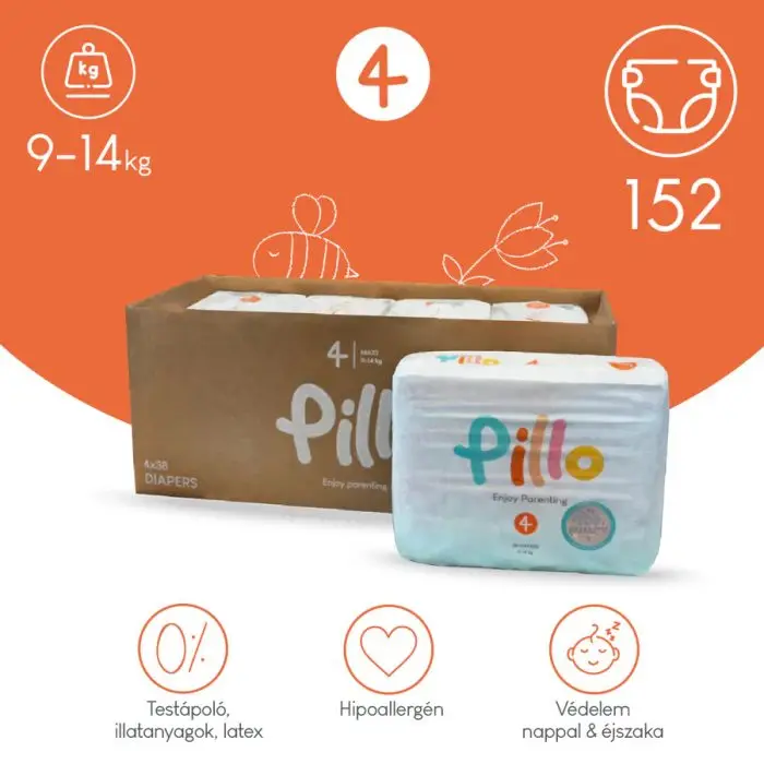 PILLO mindenmentes PURE pelenka 4, (maxi), 9-14 kg, HAVI ADAG, 4x38 db