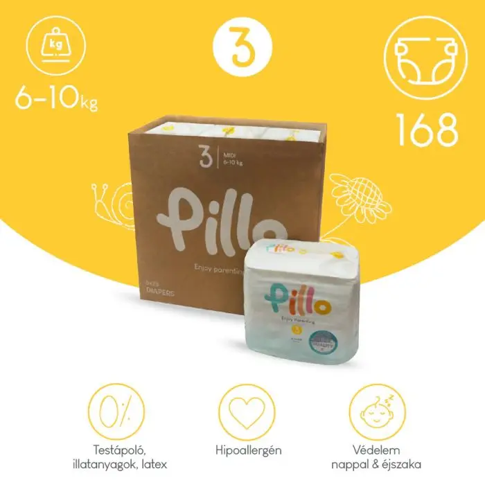 PILLO mindenmentes PURE pelenka 3, (midi), 6-10 kg, HAVI ADAG, 6x28 db