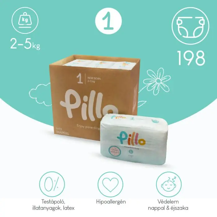 PILLO mindenmentes PURE pelenka 1, (újszülött), 2-5 kg, HAVI ADAG, 6x33 db