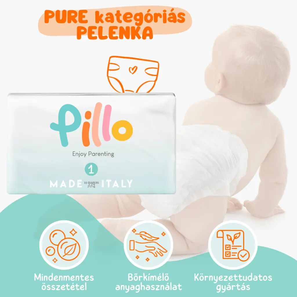 PILLO mindenmentes PURE pelenka 1, (újszülött), 2-5 kg, 33 db